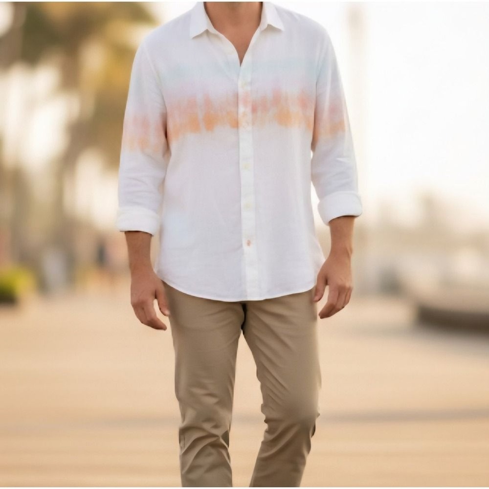 Tommy Bahama Mens XXL Linen Button Down Shirt Long Tie Dye Cruise Vacation Beach